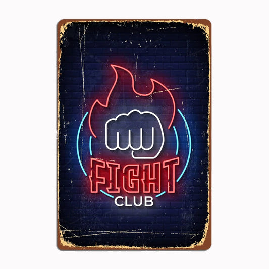 Unleash Your Inner Rebel: Fight Club Neon Metal Sign – Retro Vibes for Your Living Room, Man Cave, or Tavern!