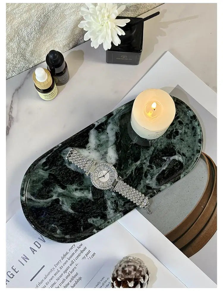 Luxury Marble Bathroom Tray Elegant Natural Stone Vanity & Cosmetic Organizer