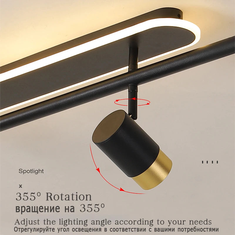 Nordic LED Chandelier with Spotlights – Sleek Strip Ceiling Lamp for Living Room, Bedroom & Balcony