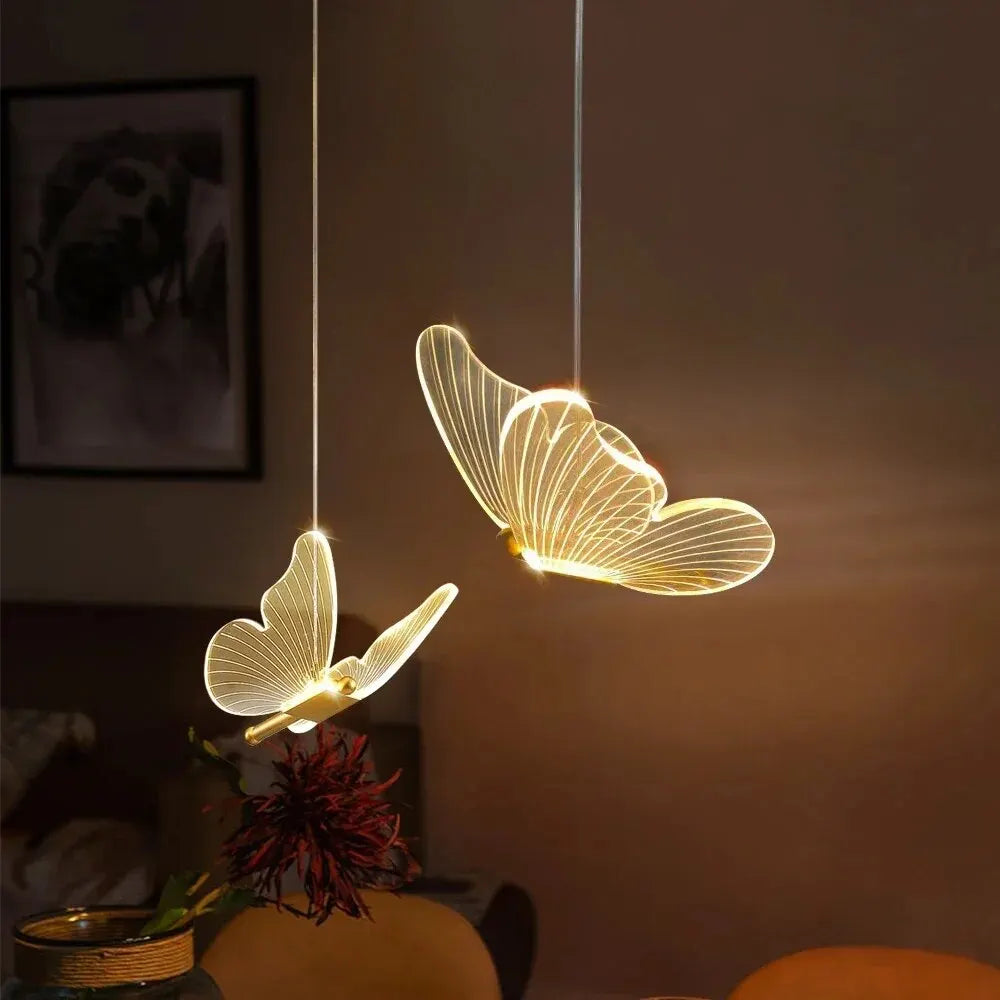 Butterfly LED Pendant Lamp Artistic Hanging Light for Bedroom, Bedside & Staircase Decor