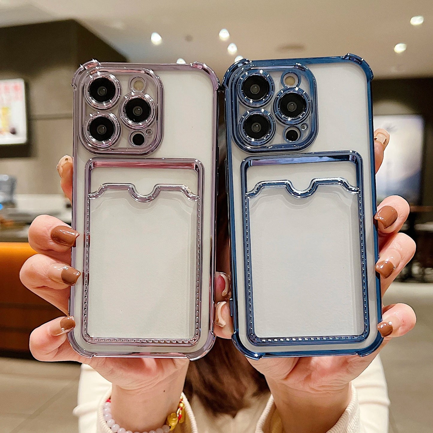 Sleek & Stylish Transparent Plating Phone Case: Soft Silicone Shockproof Wallet for iPhone 15/14/13/12/11 Pro Max Plus!