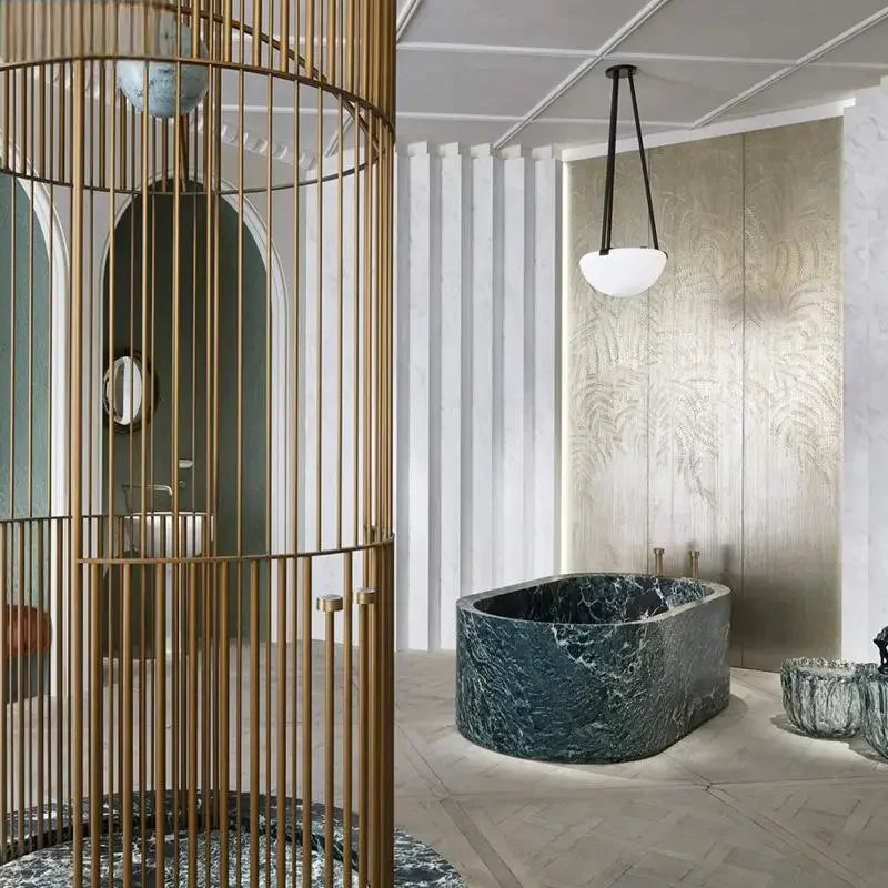 Customizable Natural Marble Bathtub Handcrafted Natural Stone Soaking Tub for Villas & Hotels