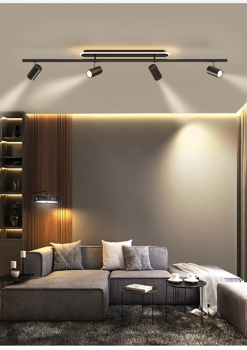 Nordic LED Chandelier with Spotlights – Sleek Strip Ceiling Lamp for Living Room, Bedroom & Balcony