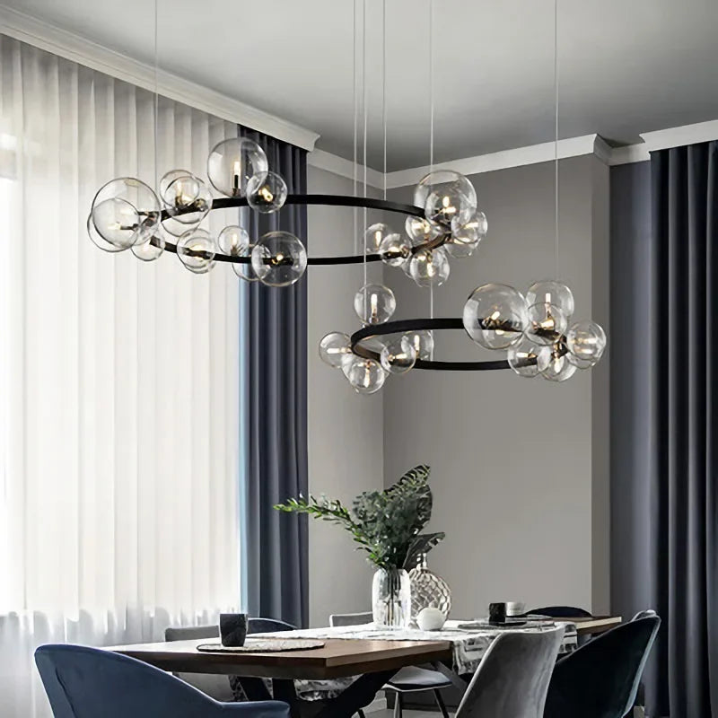 Luxury Nordic Ring Chandelier Glass Ball LED Pendant Light for Kitchen & Living Room Decor
