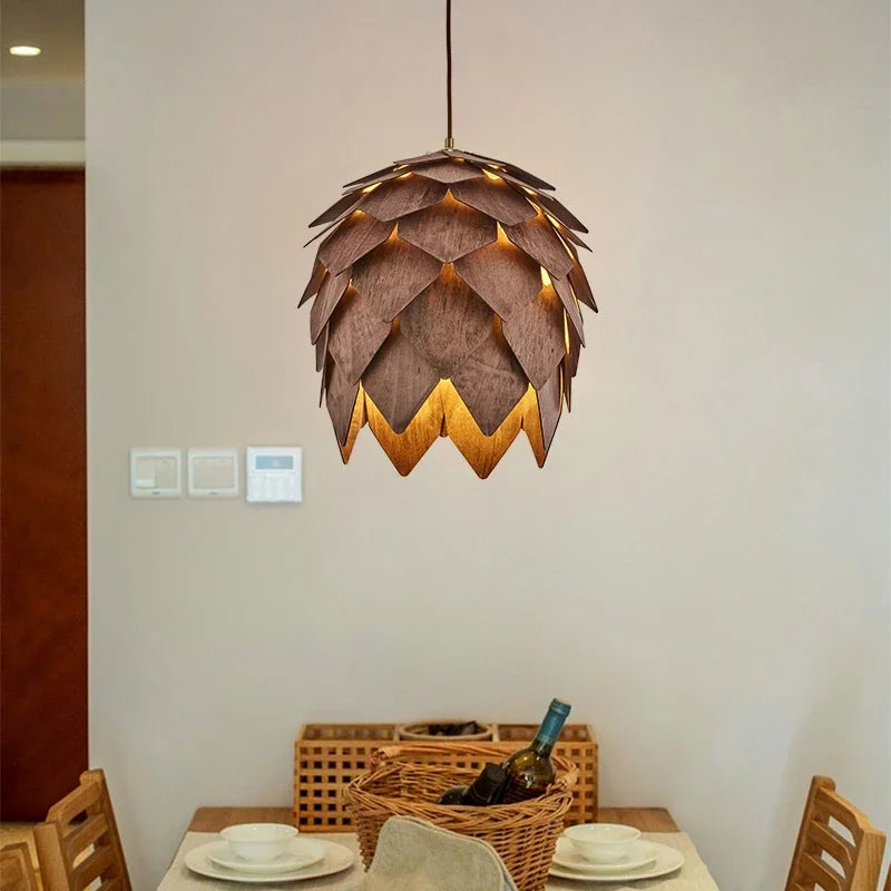 Wooden Pine Cone Chandelier Famous Art Light for Luxury Cafés & Dining Spaces