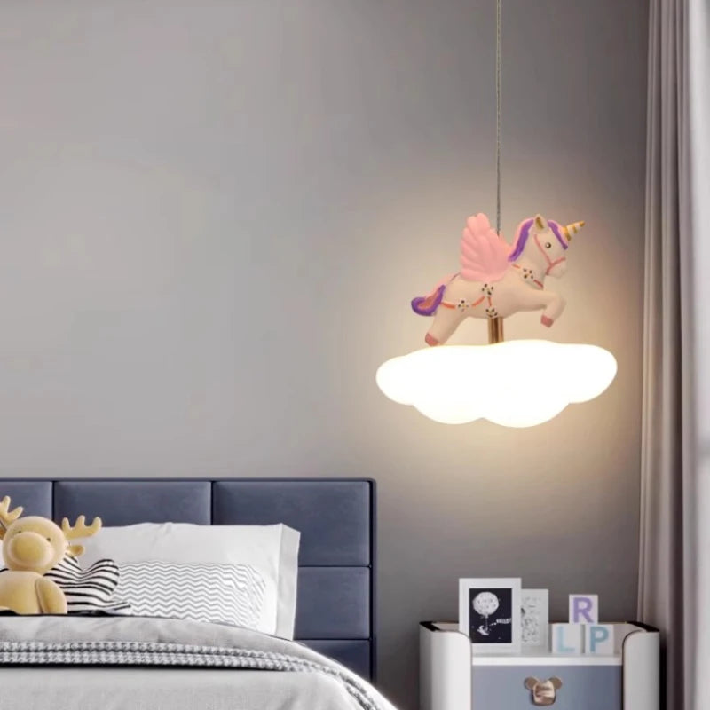 Colored Pegasus LED Cloud Chandelier for a Magical Princess Bedroom