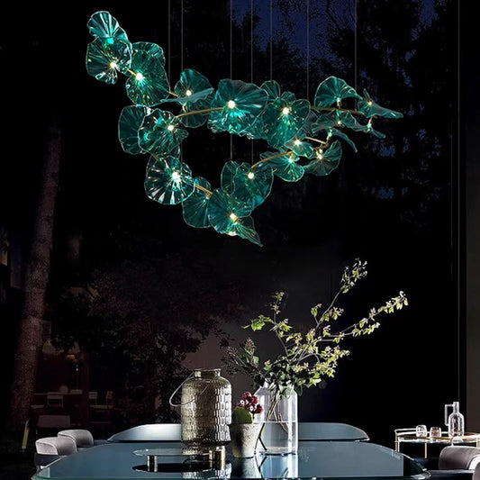 Glowing Forest Green Leafs Pendant Lights for interior and living room, restaurant decor