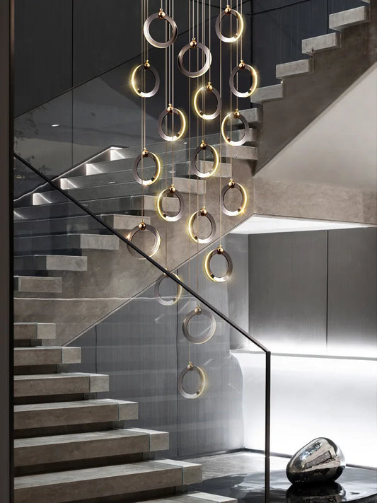 Luxury Black & Gold Long Chandelier Perfect for Villas, Lofts, and Living Rooms
