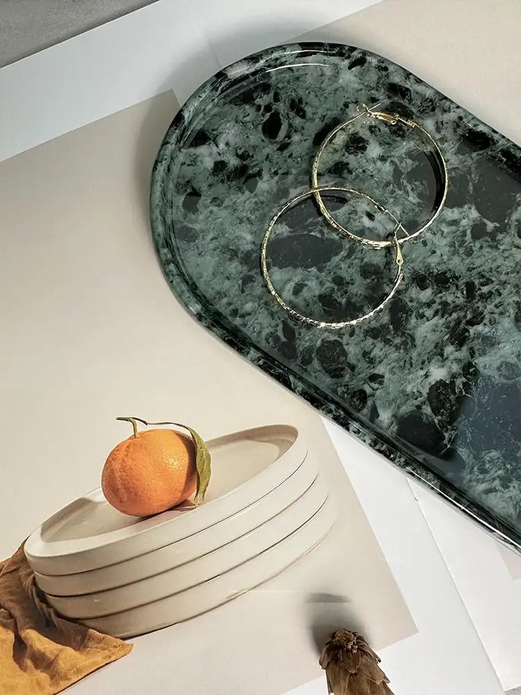 Luxury Marble Bathroom Tray Elegant Natural Stone Vanity & Cosmetic Organizer