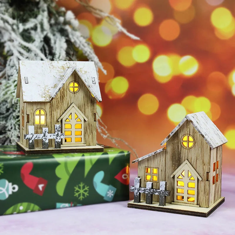 Wooden House Luminous Cabin for Decoration Christmas LED Light