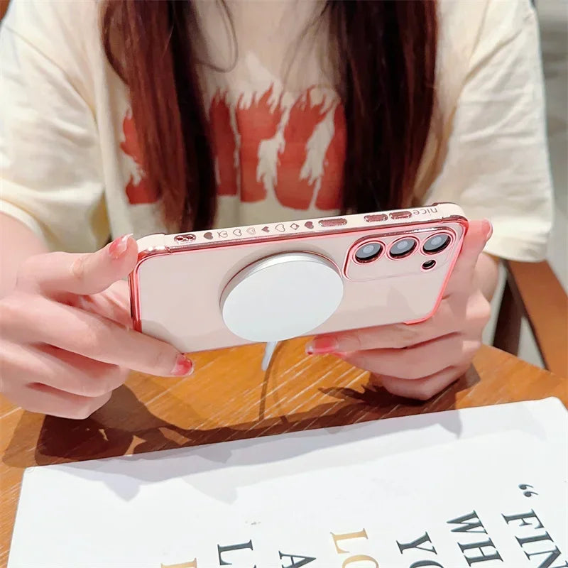 Love Heart Plating Magnetic Phone Case for Samsung Galaxy S24, S23, S22, S21 Ultra & Plus – Shockproof MagSafe Back Cover!
