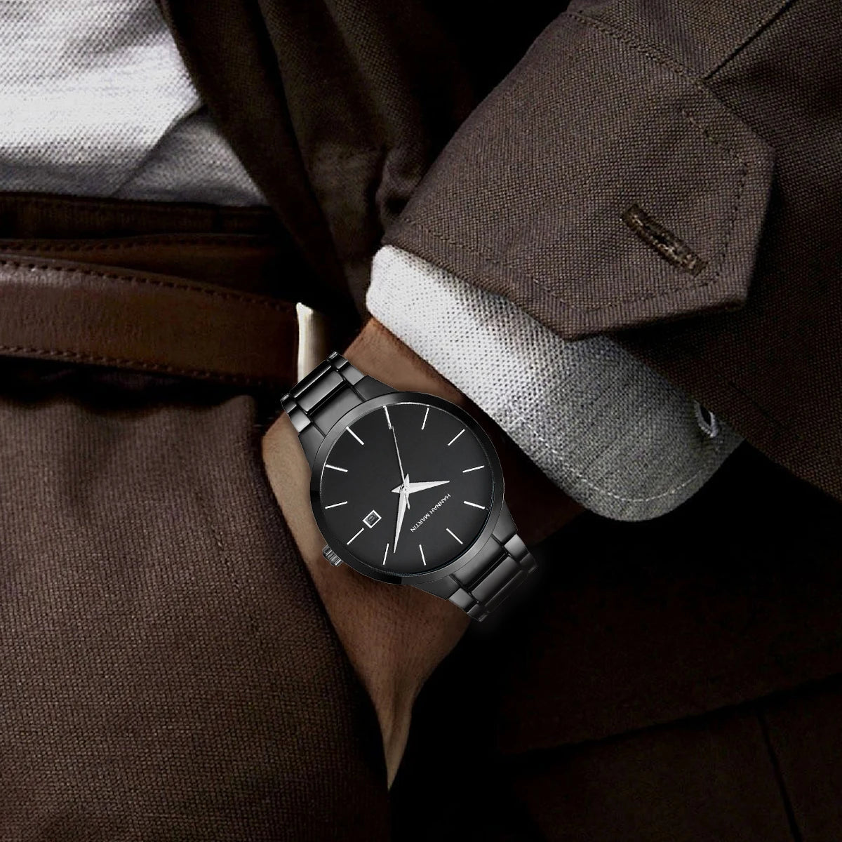 Luxury Calendar Quartz Sports Watch Stainless Steel, Full Black, Waterproof-Top Brand Elegance for Men