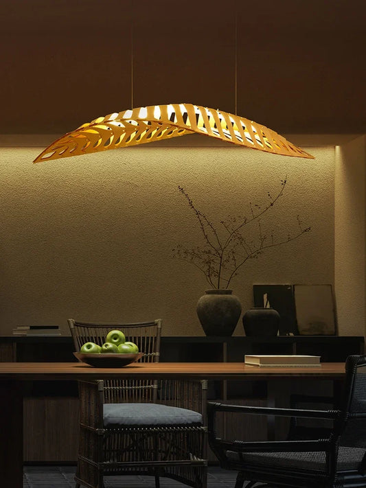 Creative Fish Bone Wood Chandelier – Nordic Wabi Sabi Hanging Lamp for Home & Restaurant