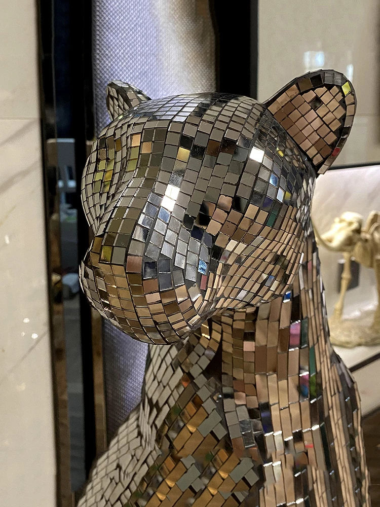 Leopard Animal Craft Statue – Glitter Glass Figurine for Home Decoration & Gift Idea