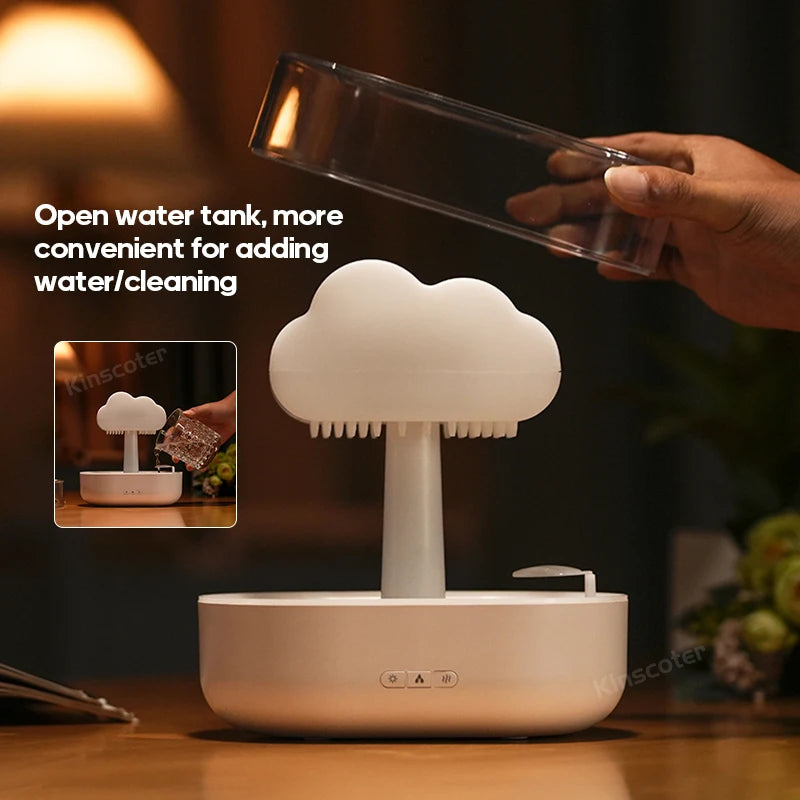 KINSCOTER Rain Clouds Aroma Diffuser: Zen Raindrops Air Humidifier & Essential Oil Sprayer – USB Desktop Ultrasonic Bliss!