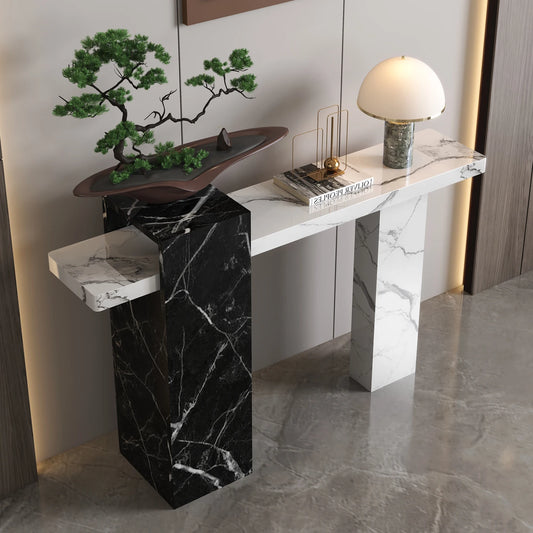 Premium Decorative Marble & Ash Wood Console Table For Foyer, Hallway, Entryway Decor