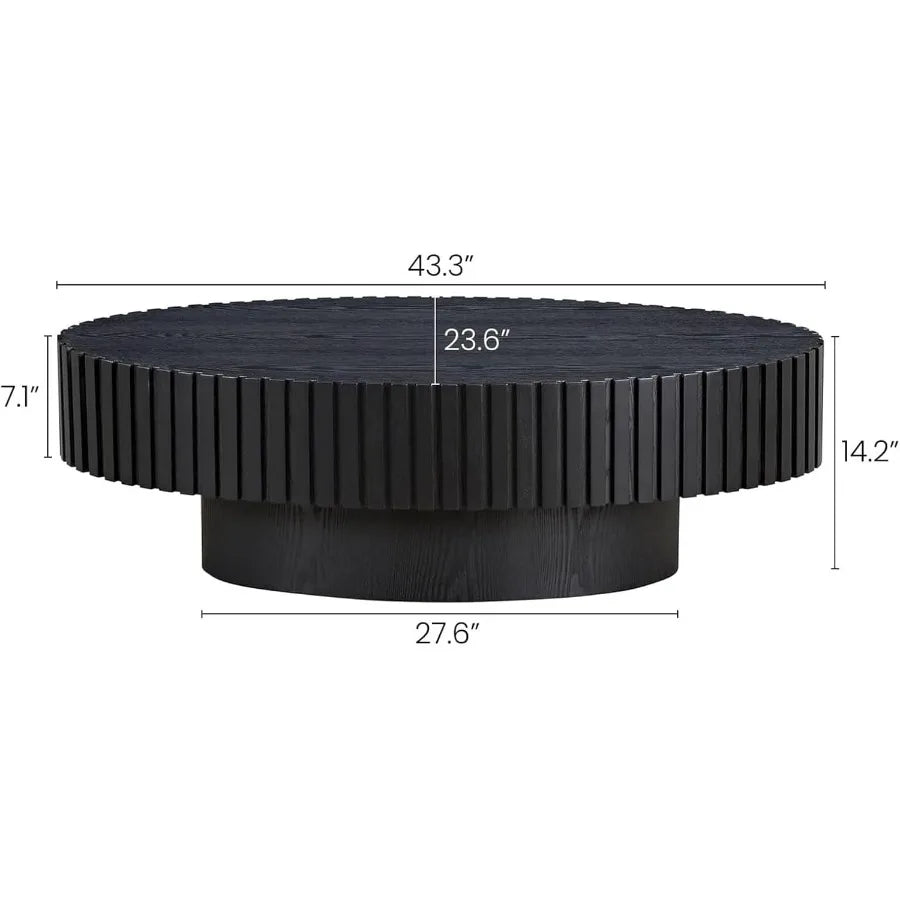 Luxury Oval Coffee Table with Handcrafted Drum Base & Fluted Wood Finish