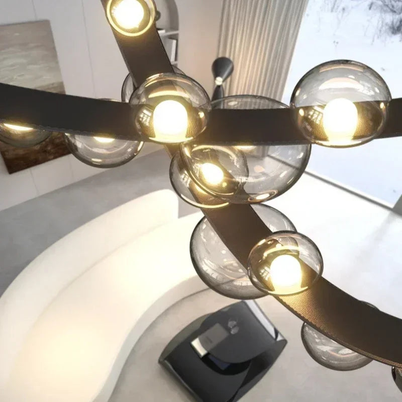Nordic Leather Pendant Light LED Glass Chandelier for Living Rooms