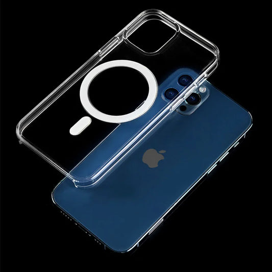 Premium Magsaf Clear Hard PC Case, Luxury Original for iPhone 15/14/13/12 Pro Max MiNi, Strong Magnetic Back, Popup Animation