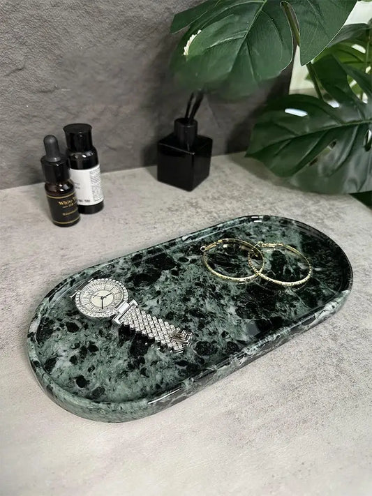 Luxury Marble Bathroom Tray Elegant Natural Stone Vanity & Cosmetic Organizer