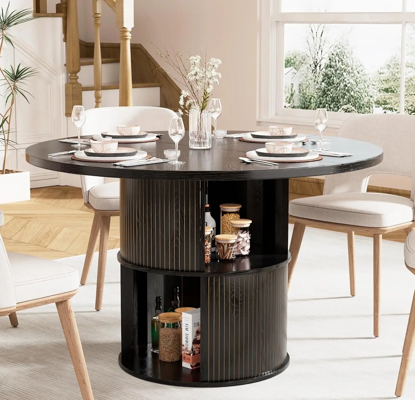 Wooden Dining Table with 2 Shelves Perfect for Kitchen or Dining Room