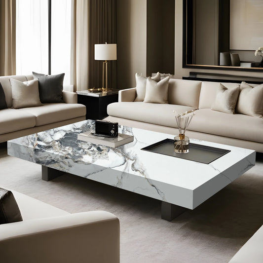 2025 Luxury Marble Pattern Coffee Table – Italian Slate Minimalist Side Table