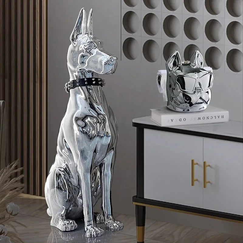 Sleek Elegance: Electroplated Modern Dog Statue for Luxurious Living Room Decor!