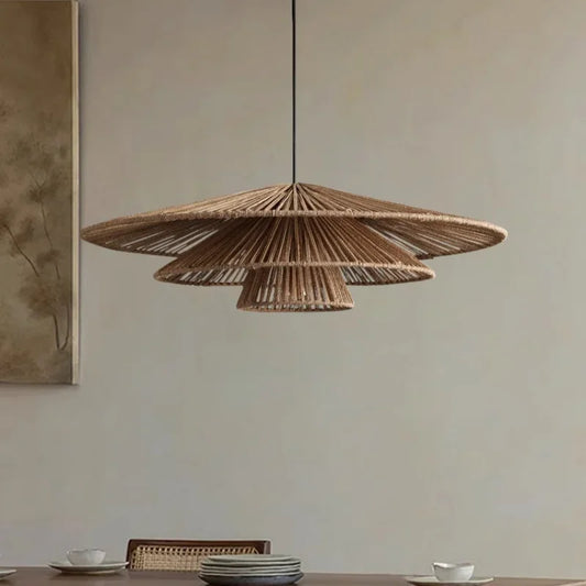 Handmade Japanese Wabi Sabi Rattan Pendant Light – Vintage Chandelier for Hotels & Homestays