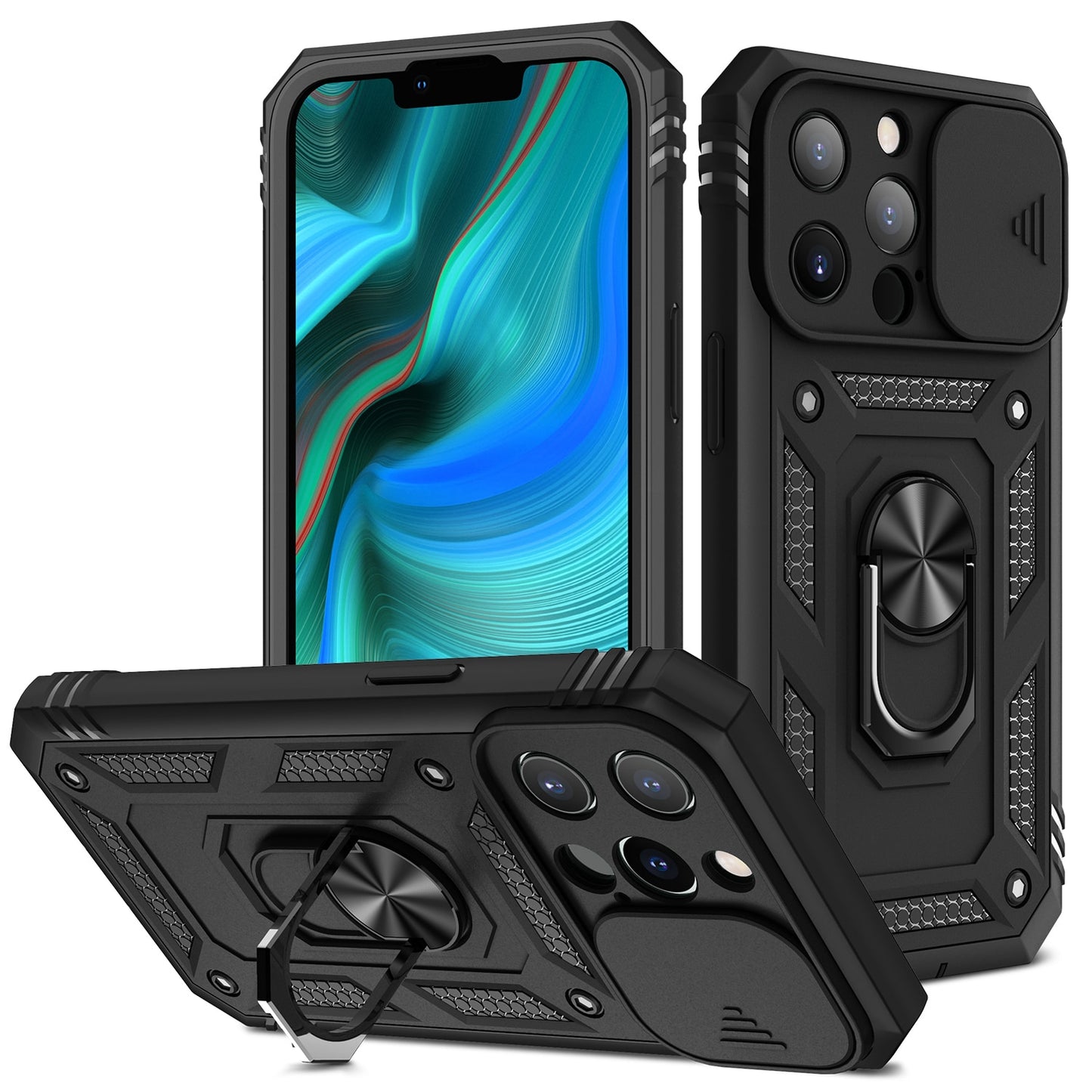 Heavy Duty Case For iPhone 15 14 13 12 Pro Max with Camera 360 Degree Rotate Kickstand Sturdy Shockproof Cover