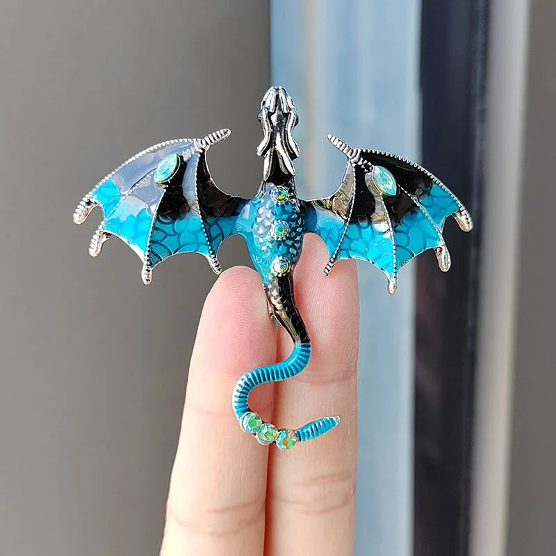 Premium Enameled Dragon Brooch Custom Diamond Animal Pin