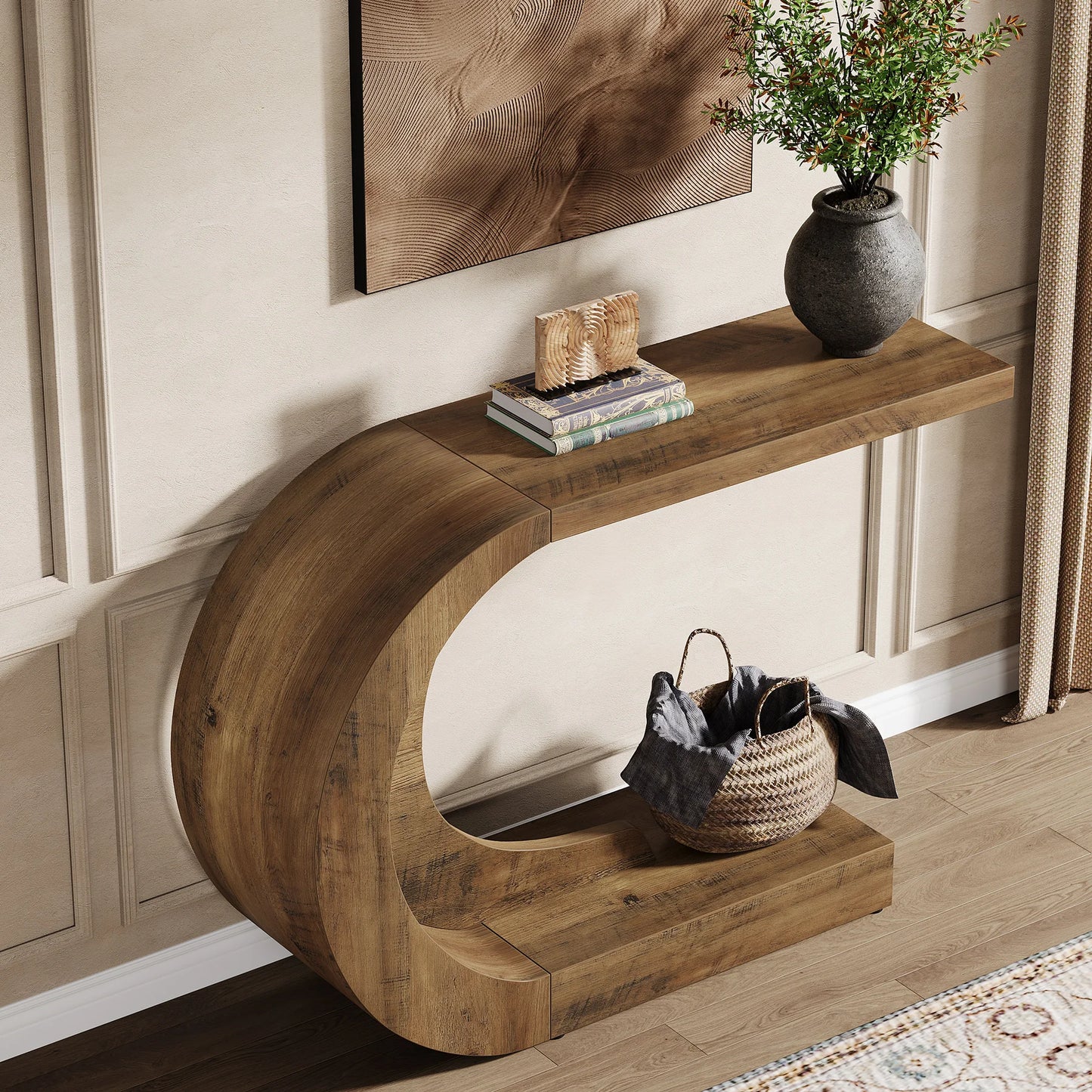 Tribesigns Wood Console Table – 43.3" Mid-Century Modern C-Shaped Accent for Living Room