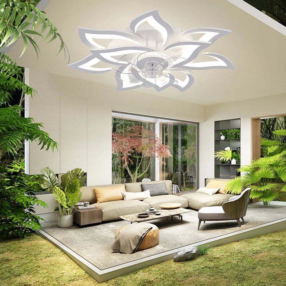 Modern Ceiling Fan with Lights Elegant Flower Flush Mount for Bedroom & Living Room