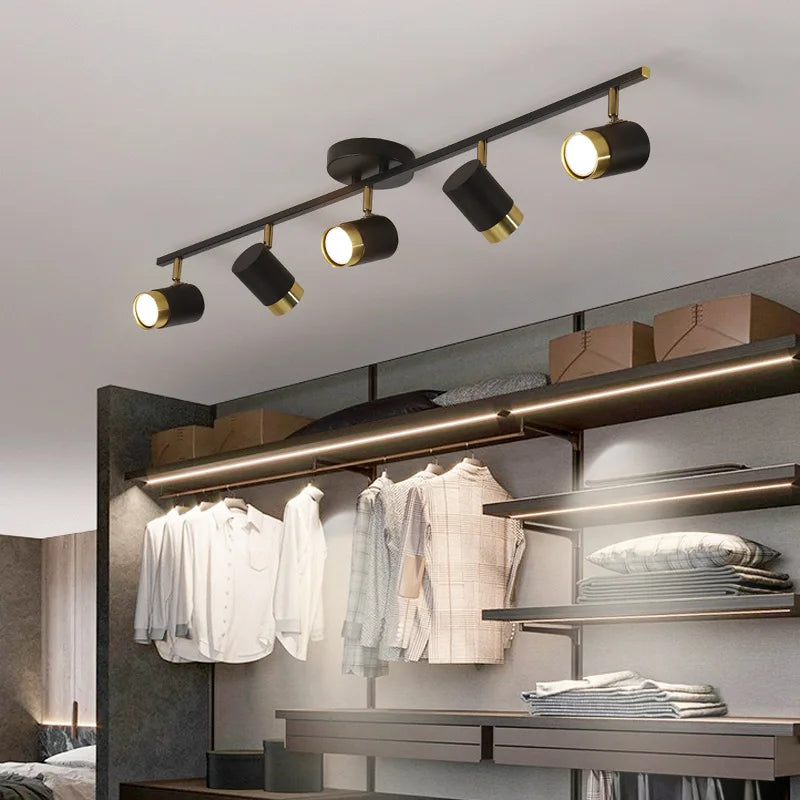 Nordic LED Chandelier with Spotlights – Sleek Strip Ceiling Lamp for Living Room, Bedroom & Balcony