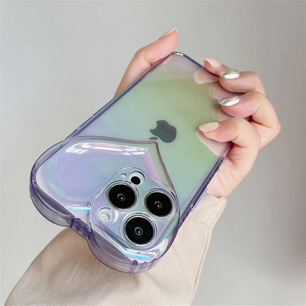 Love Heart Clear Phone Case iPhone 13, 12, 11, 14 Pro Max & More - Soft 3D Silicone Elegance
