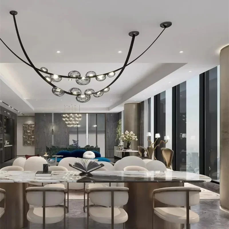 Nordic Leather Pendant Light LED Glass Chandelier for Living Rooms