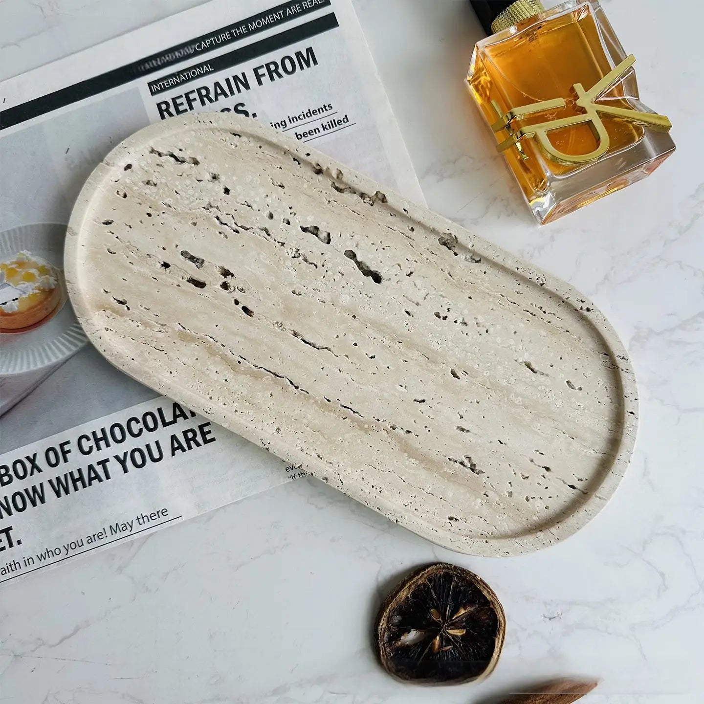 Luxury Marble Bathroom Tray Elegant Natural Stone Vanity & Cosmetic Organizer