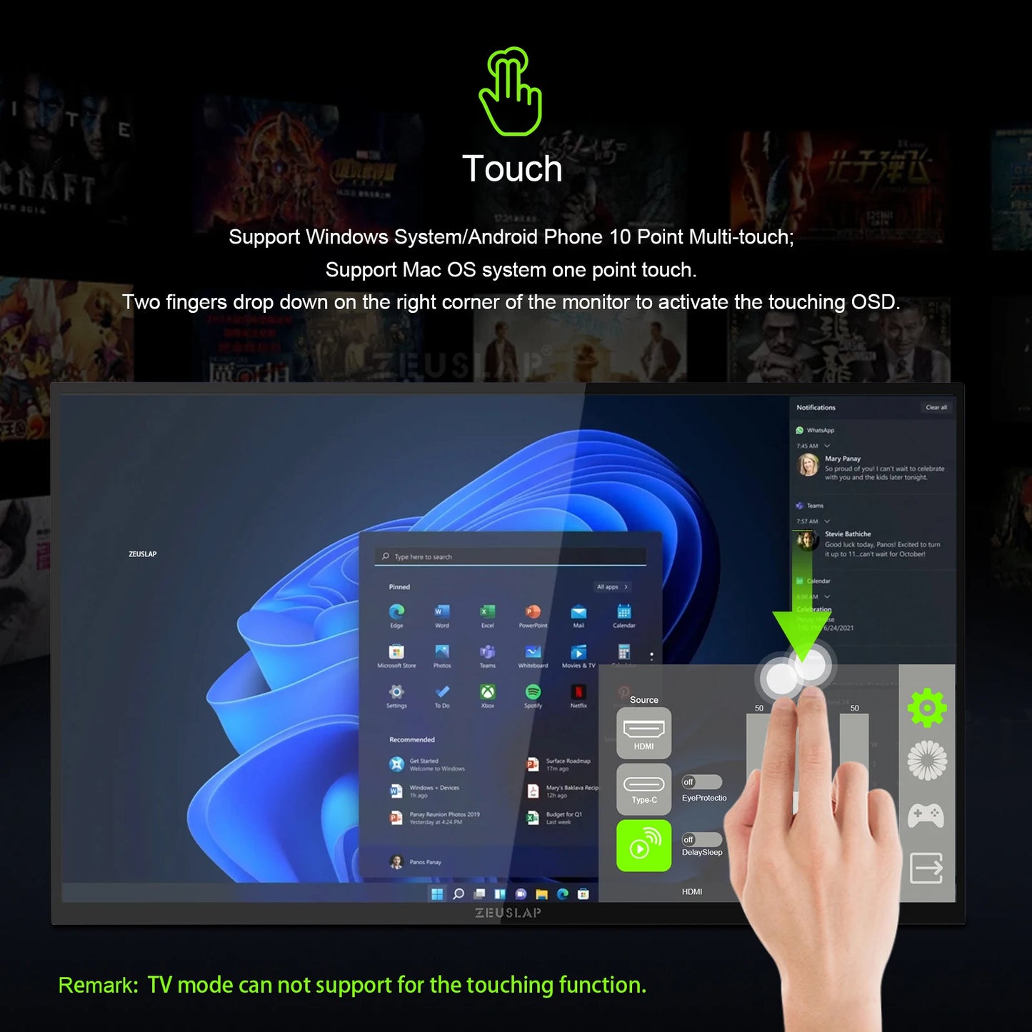 ZEUSLAP 18.5" Smart Portable Monitor Z18TV PRO: Touchscreen Google TV Display for PC, Laptop, Phone, Xbox, PS4/PS5, and Switch!