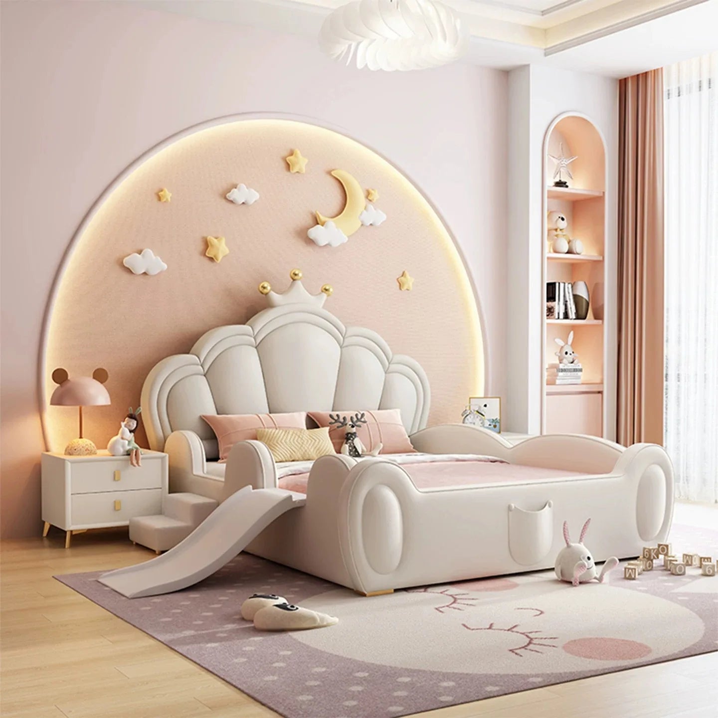 Luxury Queen Size Bed with Slide for Kids Adorable Pink & Blue Designs for Dream Bedrooms