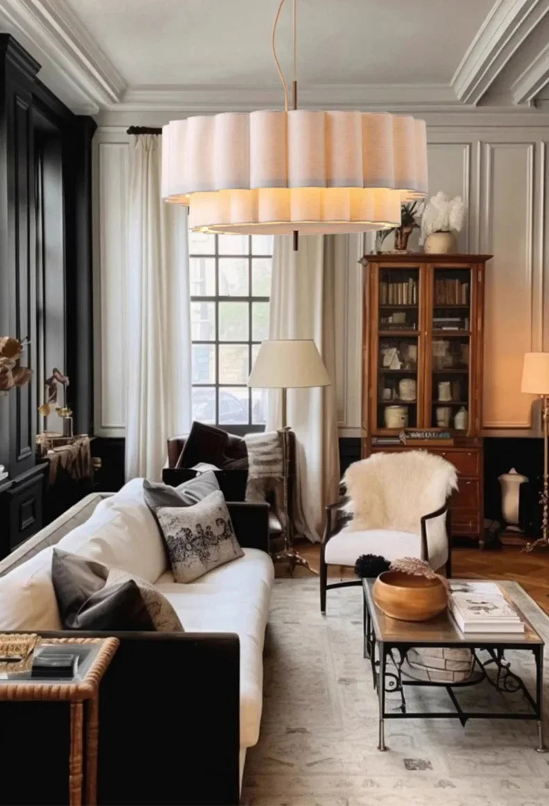 Wabi Sabi Fabric Chandelier Elegant Hanging Lamp for Modern Living & Bedroom Spaces