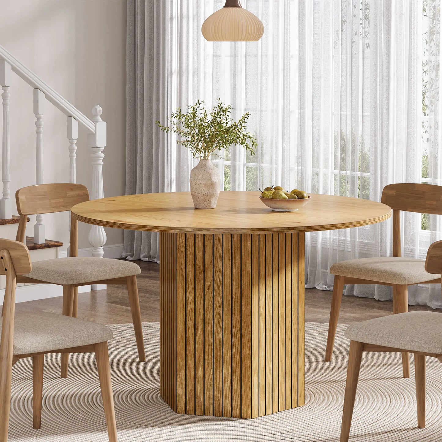 Tribesigns Circle Dining Table – 47-Inch Industrial Farmhouse Table for Kitchen & Dining