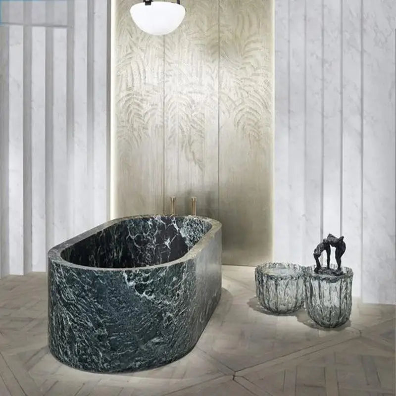 Customizable Natural Marble Bathtub Handcrafted Natural Stone Soaking Tub for Villas & Hotels