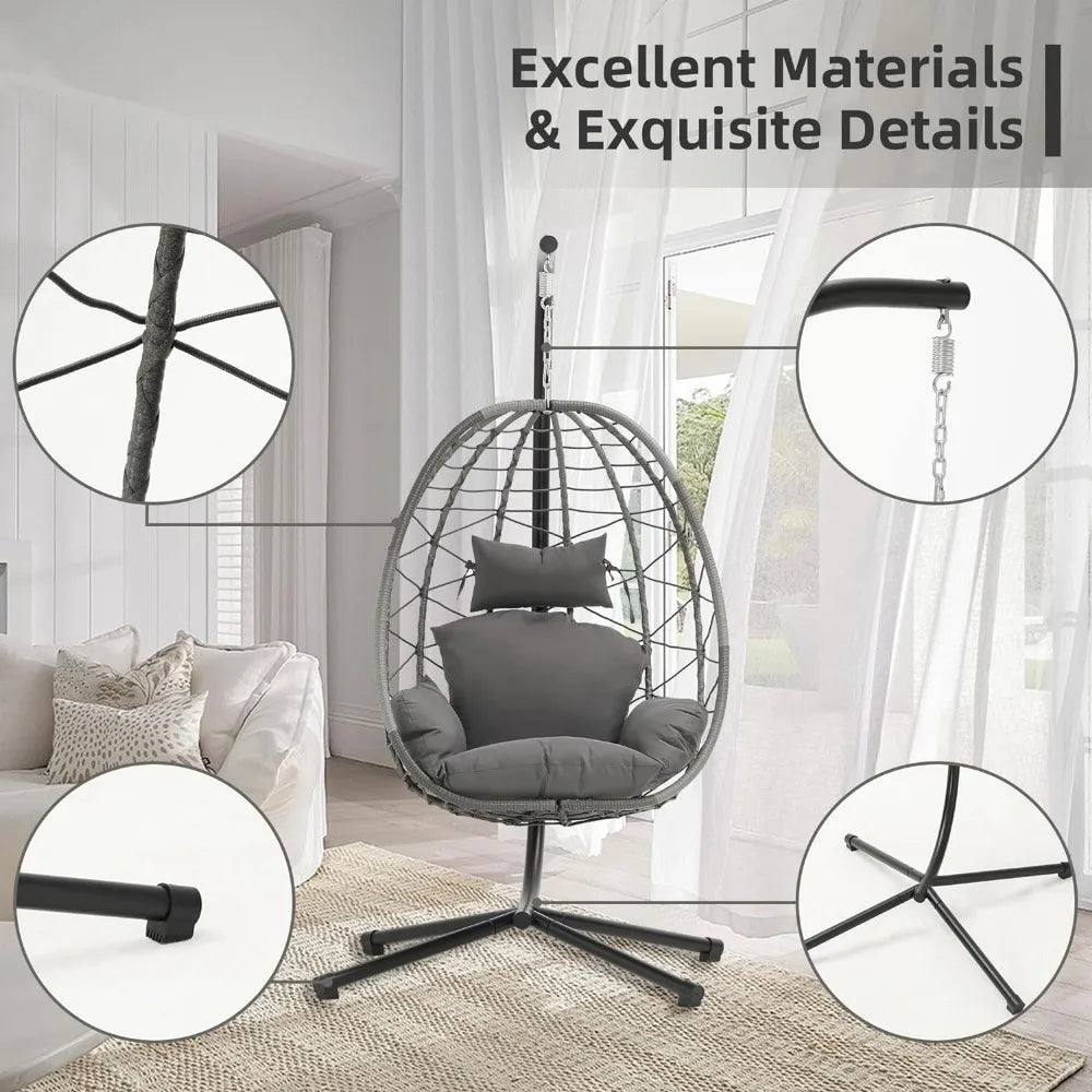 Luxury Lounge: Egg Chair with Stand & Hanging Nest – Washable Cushions and 350LBS Capacity!