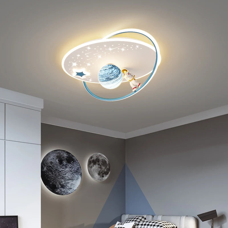 Modern Nordic LED Chandelier with Planets & Astronaut Design for Bedrooms