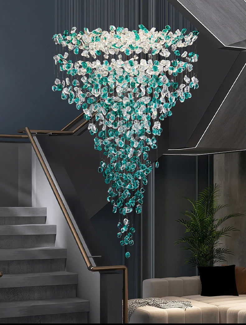 Royal Green Crystal Stone Chandelier for Lobby Loft Staircase