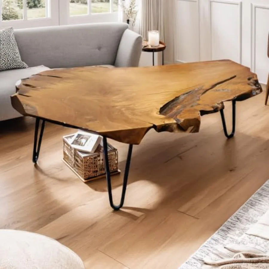Natural Wood Coffee Table Live Edge Design for Living Room Elegance
