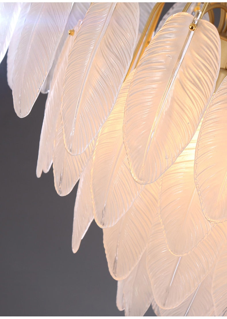 Sleek LED Chandeliers: Nordic Feather Pendant for Dining & Living - Modern Lighting