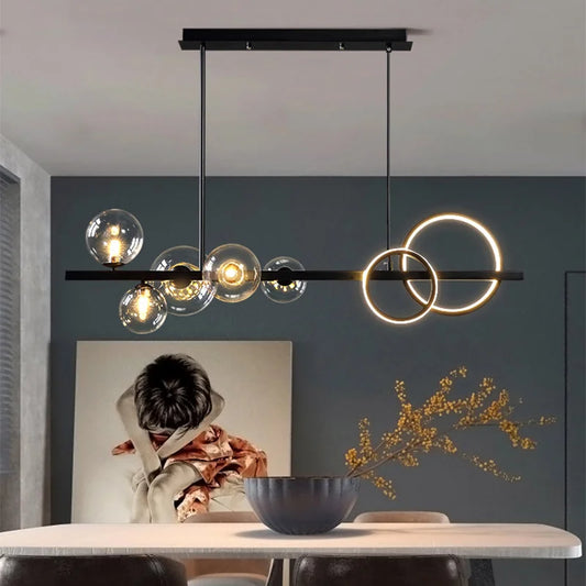 Long Black LED Pendant Lamp for Kitchen, Dining & Living Rooms