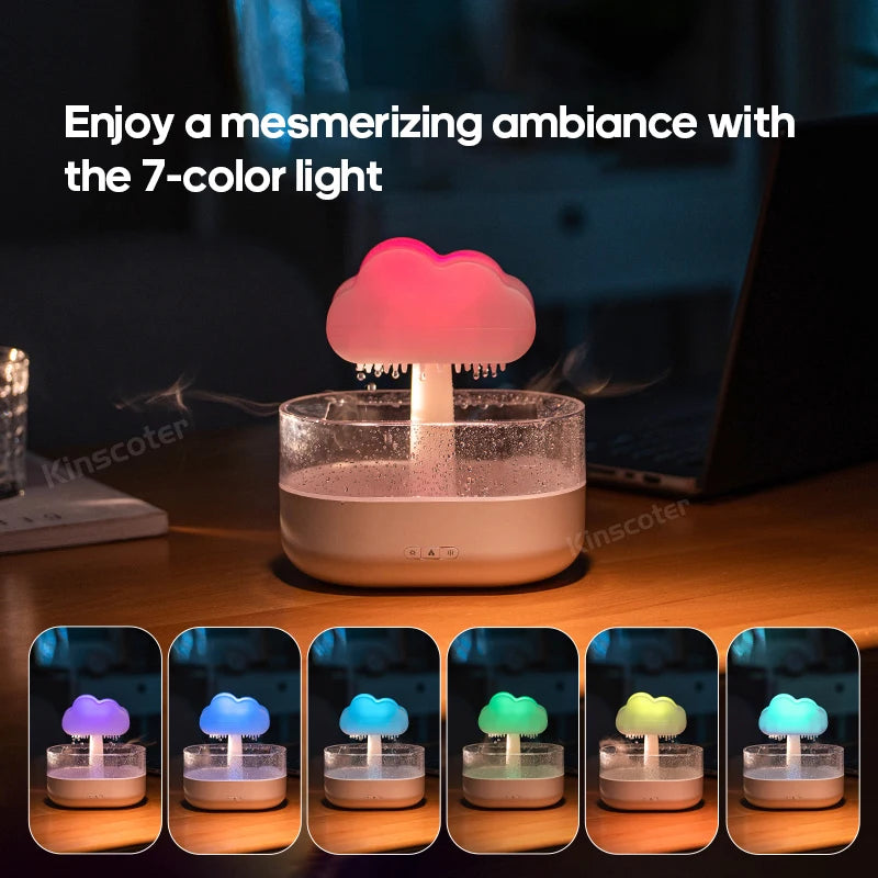 KINSCOTER Rain Clouds Aroma Diffuser: Zen Raindrops Air Humidifier & Essential Oil Sprayer – USB Desktop Ultrasonic Bliss!