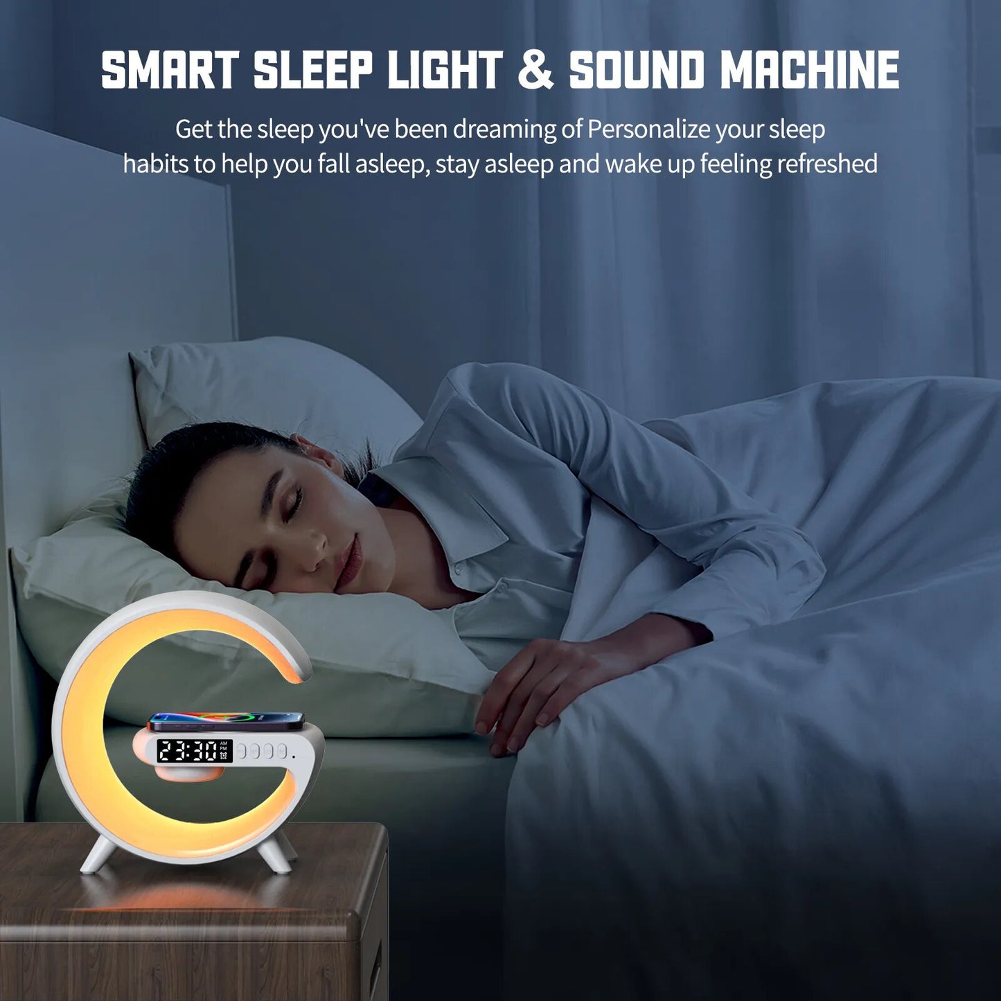 Led Smart Lamp with Alarm Clock, Bluetooth Speaker & Wireless Charging