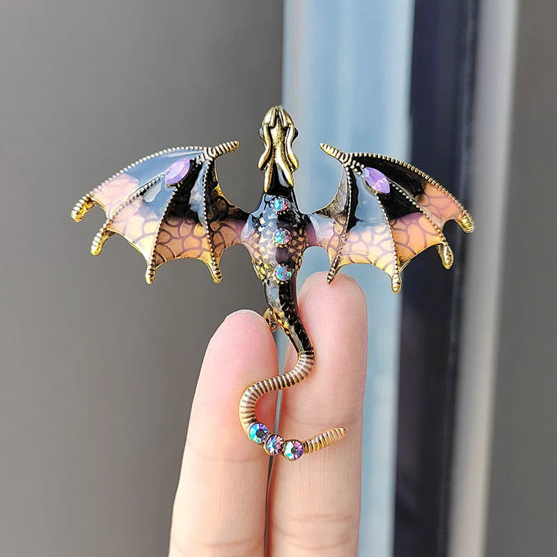 Premium Enameled Dragon Brooch Custom Diamond Animal Pin